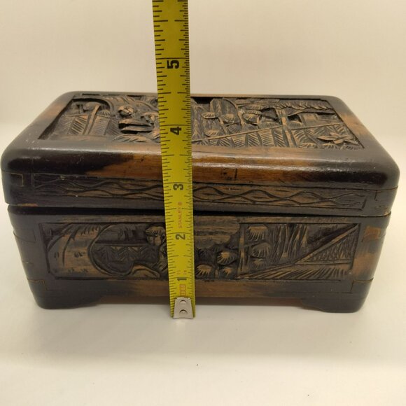 Antique Camphor Wood Intricately Hand Carved Box Jewelry Trinket Early 1900's - Picture 3 of 16